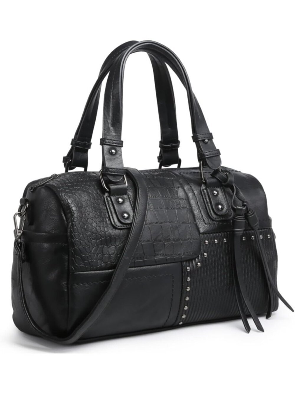 Women's 0black Leather Zipper Top Handle Totes Satchel Hobo Handbags